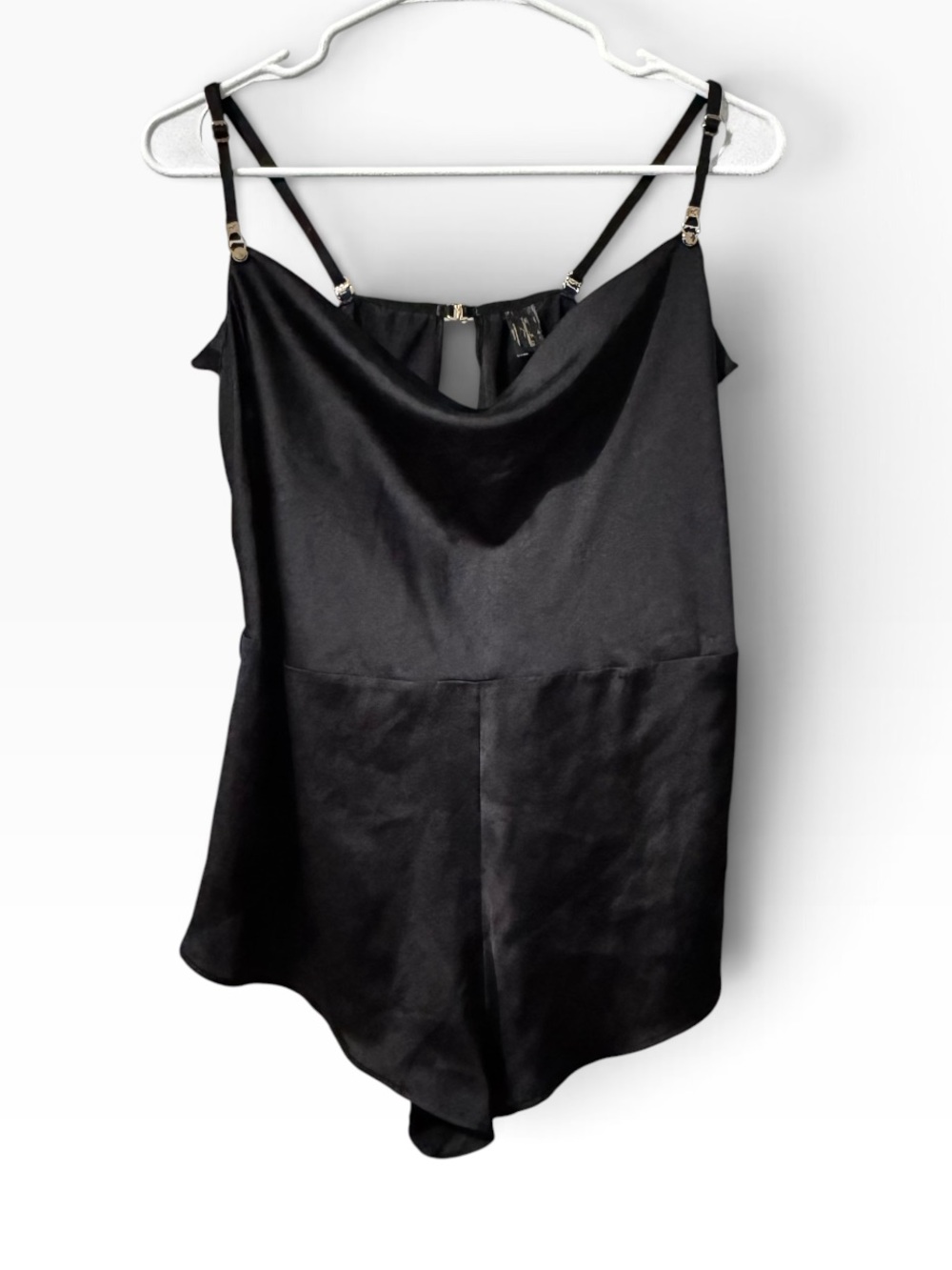 Honey Birdette Black Satin Cowl Neck Romper / Teddy size Medium